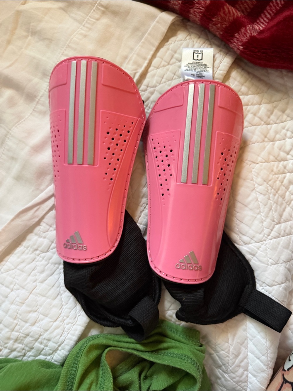 adidas Youth Pink Soccer Shin Guards with Black Ankle Sleeves